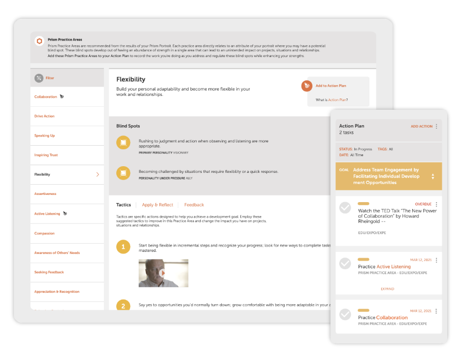 prism practice area page on a desktop with mobile action plan as an example how you can add a practice area to the action plan